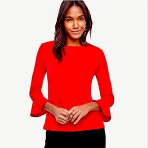 Ann Taylor Red Crepe Top with 3/4 Flared Cuffs